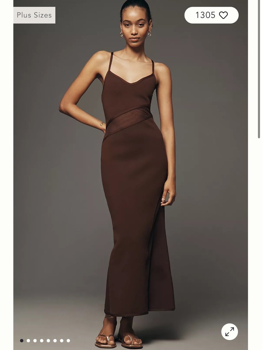 Anthropologie Chocolate Brown Maxi Slip Dress with Sheer Waist